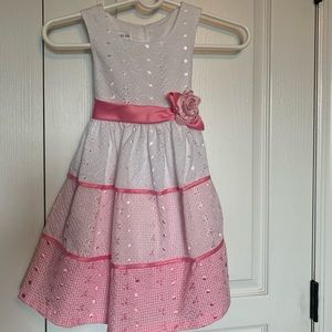 Little girls pink and white ruffle dress